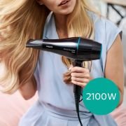 Philips Secador de Pelo, motor AC, cuidado iónico, boquilla 9 mm y 6 velocidades, temperatura ThermoProtect, 2100 W, BHD272/00, negro y turquesa