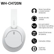 Sony WH-CH720N Auriculares Inalámbricos Bluetooth con Noise Cancelling- hasta 35 Horas de Autonomía y Carga Rápida, Blanco
