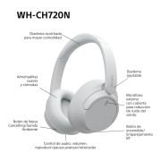 Sony WH-CH720N Auriculares Inalámbricos Bluetooth con Noise Cancelling- hasta 35 Horas de Autonomía y Carga Rápida, Blanco