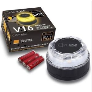 Luz baliza de emergencia para coche SOS Road Connected EL2024 V16/ Homologada DGT/ Base Imantada/ Geolocalizable/ Funciona a Pilas