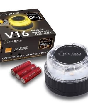 Luz baliza de emergencia para coche SOS Road Connected EL2024 V16/ Homologada DGT/ Base Imantada/ Geolocalizable/ Funciona a Pilas