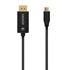 Cable Conversor DisplayPort 8K 60HZ Aisens A109-0686 / USB Tipo-C Macho - DisplayPort Macho / Hasta 27W / 1250Mbps / 80cm / Negro