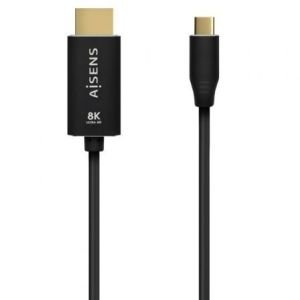 Cable Conversor Aisens A109-0711 / USB Tipo-C Macho - HDMI 8K Macho / Hasta 27W / 6000Mbps / 1m / Negro