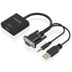 Cable Conversor Aisens A115-0872 SVGA Macho - USB Macho / Jack Macho - HDMI Hembra / 20cm / Negro
