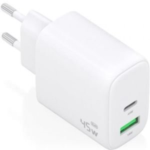Cargador de Pared GaN Aisens A110-0971 / 1xUSB Tipo-C / 1xUSB / 45W / Blanco