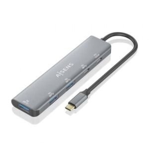 Hub USB Tipo-C Aisens A109-0857 / 3xUSB / 1xUSB Tipo-C / 1xUSB Tipo-C PD / Gris