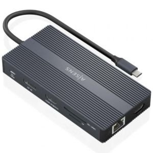 Docking USB Tipo-C Aisens ASUC-12P017-GR / 2xHDMI 4K / 4xUSB / 1xUSB Tipo-C / 1xRJ45 / 1xDisplayPort / 1xLector Tarjetas / 1xUSB Tipo-C PD / Gris