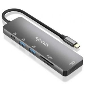 Docking USB Tipo-C Aisens ASUC-6P016-GR / 1xHDMI 4K / 2xUSB / 1xLector Tarjetas / 1xUSB Tipo-C PD / Gris