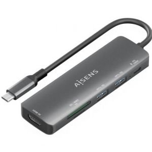 Docking USB Tipo-C Aisens ASUC-6P023-GR / 1xHDMI 4K / 2xUSB / 1xUSB Tipo-C PD / 1xLector Tarjetas / Gris