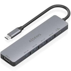 Docking USB Tipo-C Aisens ASUC-6P047-GR / 1xHDMI 4K / 4xUSB / 1xUSB Tipo-C PD / Gris