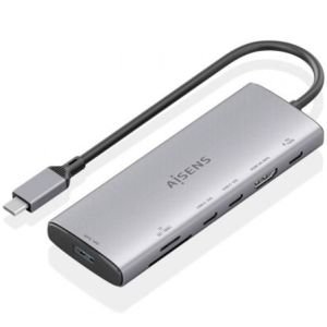 Docking USB Tipo-C Aisens ASUC-7P031-GR / 1xHDMI 4K / 1xUSB / 2xUSB Tipo-C / 1xLector Tarjetas / 1xUSB Tipo-C PD / Gris