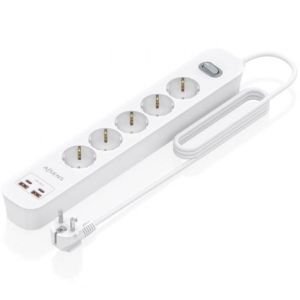 Regleta con Interruptor Aisens ASPS-2A2C14-W / 5 Tomas de Corriente / 2 USB - 2 USB Tipo-C / Cable 1.4m / Blanco