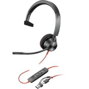 Auricular Poly Blackwire 3310 para Microsoft Teams + Adaptador USB-C / A / con Micrófono / USB Tipo-C / Negro