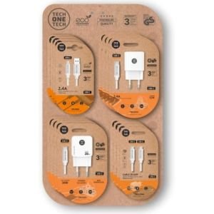 Expositor de Cargadores GaN y Cables Tech One Tech EKO 400801 / 4 ganchos / Incluye 16 Productos